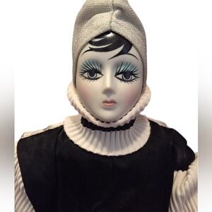 Porcelain Doll Black and White 18” Vintage 1985